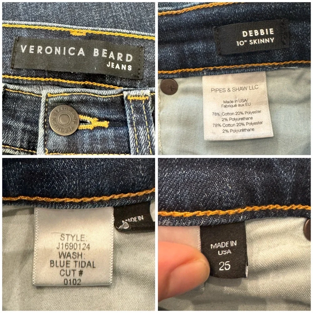 NEW Veronica Beard Crop Slim Fit Button Fly Tuxedo Stripe Jeans in Dark Wash - Picture 12 of 12